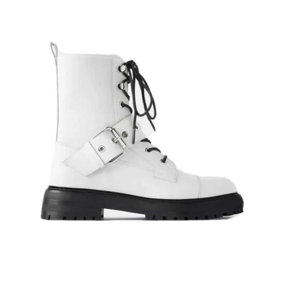 ZARA White Croc Embossed Combat Boots Women’s Size 7 Lace Up Platform